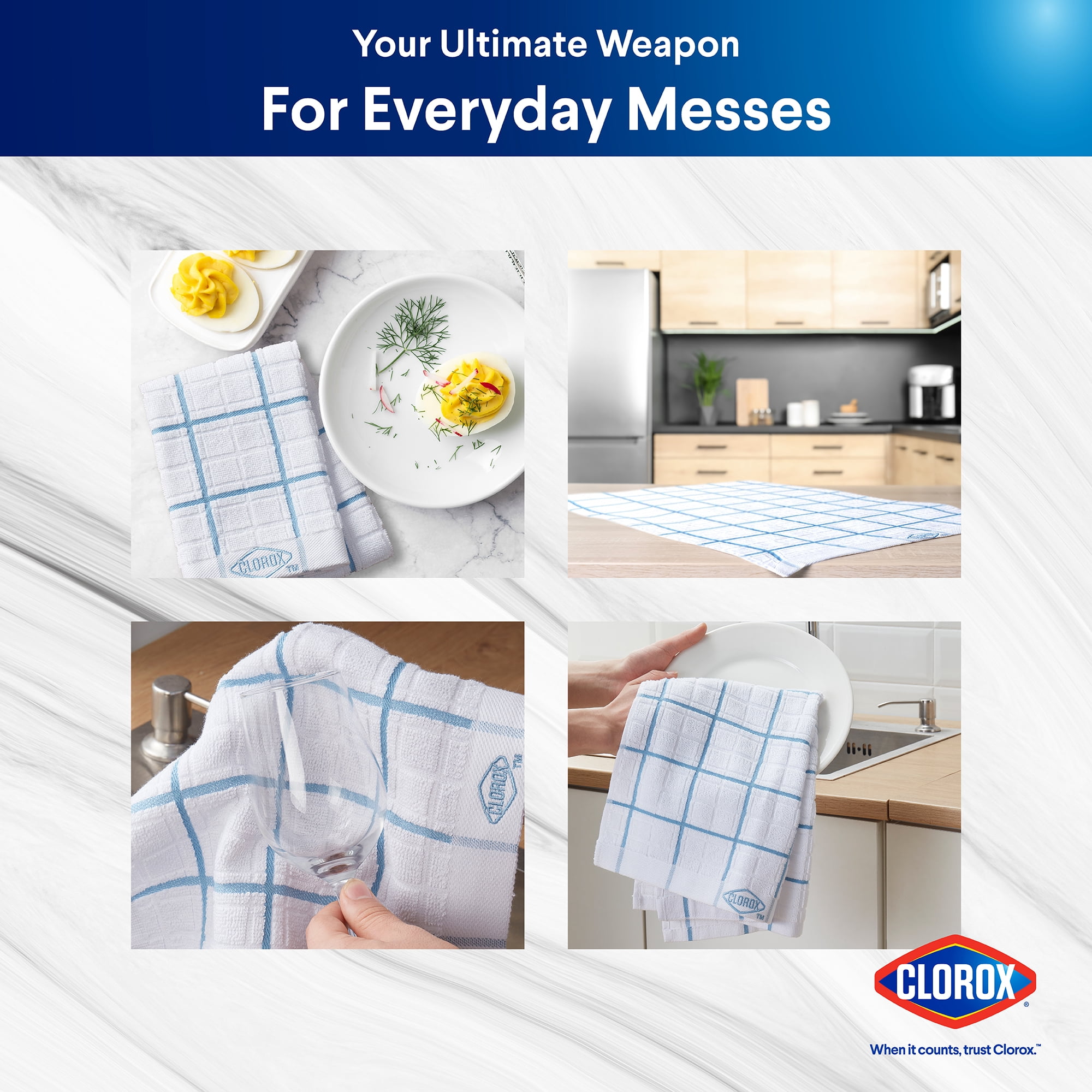 (2 pack) Clorox Cotton Kitchen Towel 1 Pack, for Cooking, Drying Dishes, Cleaning - (16" x 26") Blue