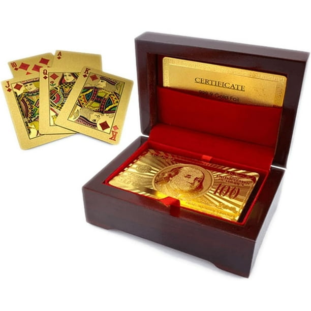 Juego de cartas con envío gratuito, lámina de oro de 24 quilates con caja de madera