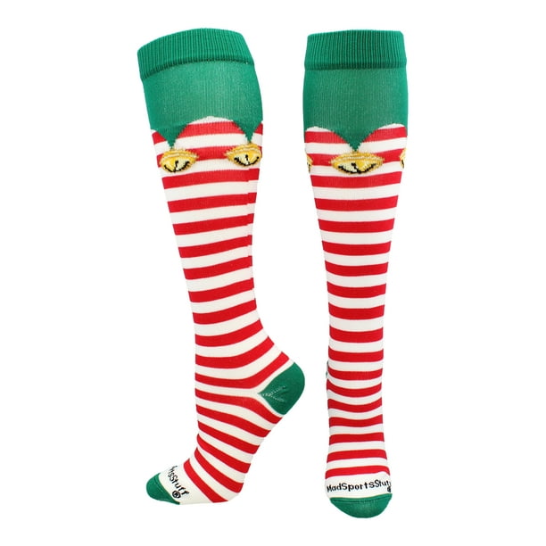 MadSportsStuff Elf Christmas Socks Over the Calf (White/Red/Green