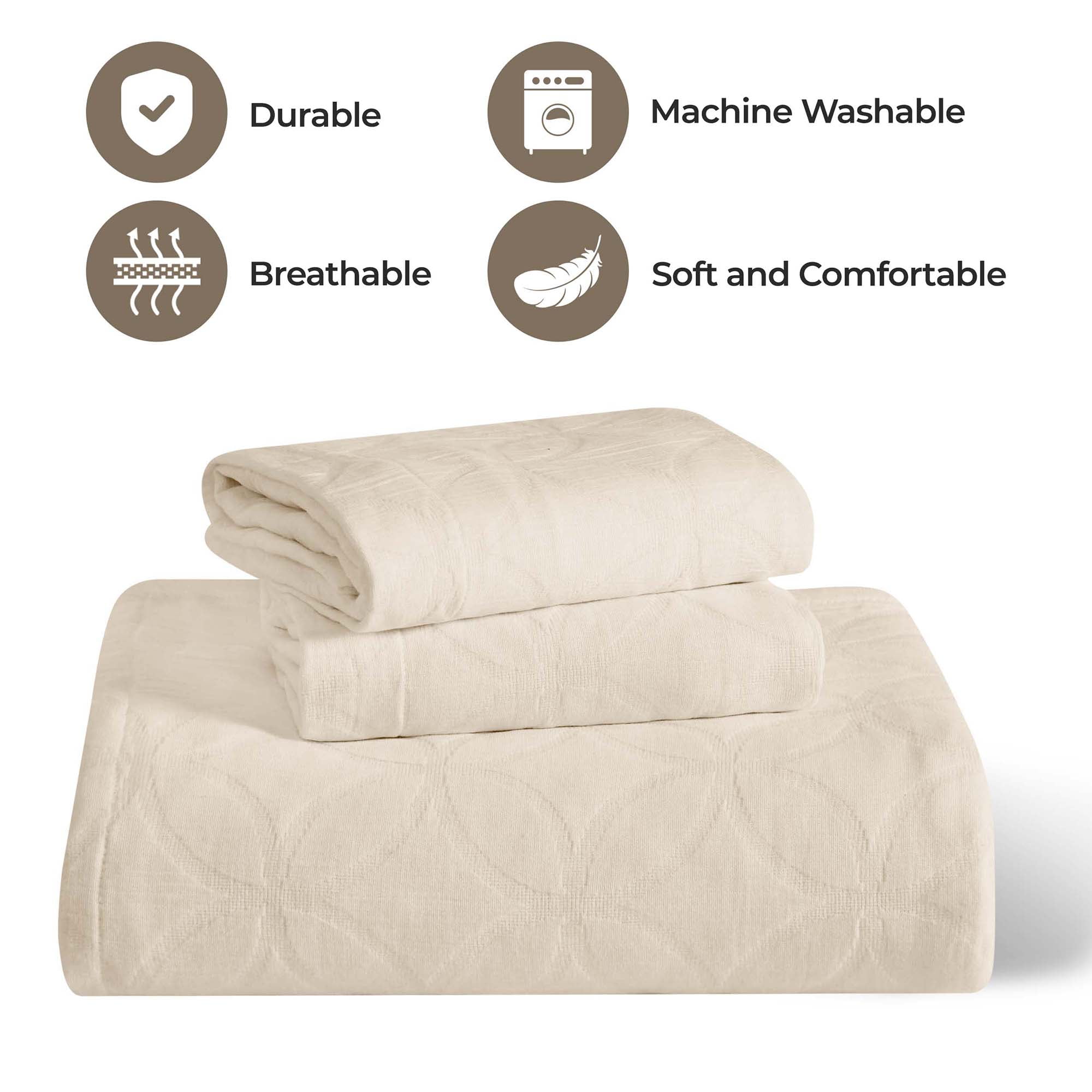 Superior 3-Piece Serenity Cotton Matelasse Ivory Bedspread Set, King