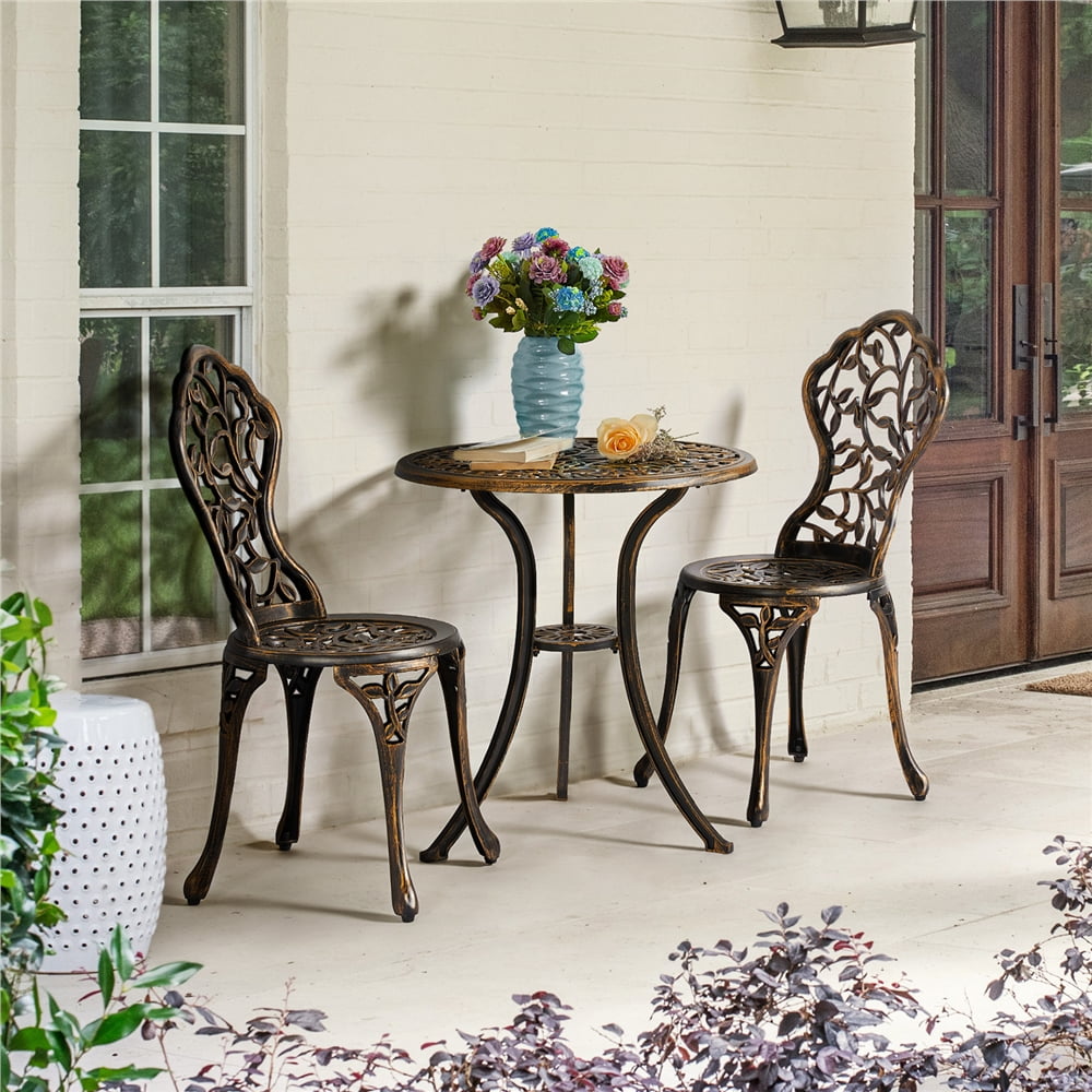 Topeakmart 3-Piece Cast Aluminum Patio Bistro Table Set Outdoor Furniture, Bronze
