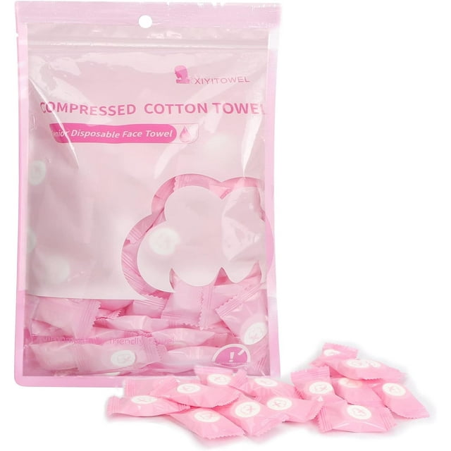 Toalla comprimida Classycoo, 100 unidades, minitabletas de algodón rosa