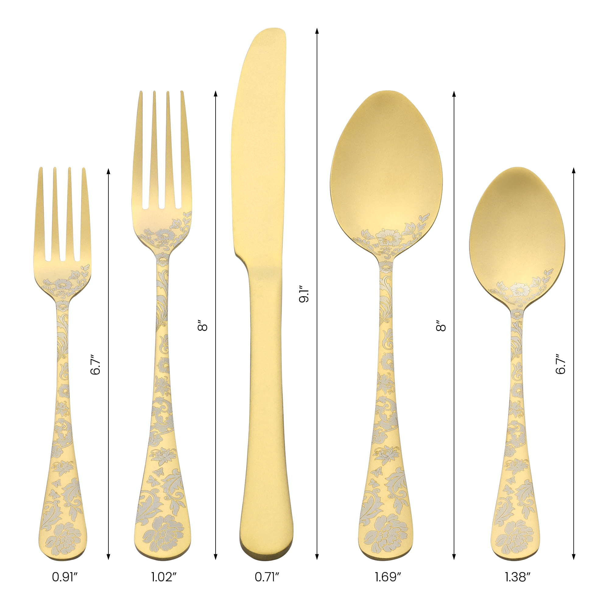 Unique Bargains 20 Pieces Floral Stainless Steel Flatware Set for 4 Gold