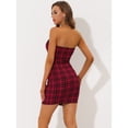 thumbnail image 4 of Unique Bargains Robe Tube Mini à Carreaux Sans Bretelles avec Fermeture Éclair Exposée pour Femme Rouge m, 4 of 5