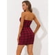 thumbnail image 4 of INSPIRE CHIC Mini vestido de tubo de fiesta con cremallera frontal sin tirantes a cuadros para mujer rojo M, 4 of 5