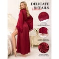 thumbnail image 3 of Womens Robe, AMITOFO Silky Satin Kimono Robe for Women with Lace Trim Long Lightweight Floor-Length Elegant Getting Ready Robe for Bride, Burgundy, 3 of 8