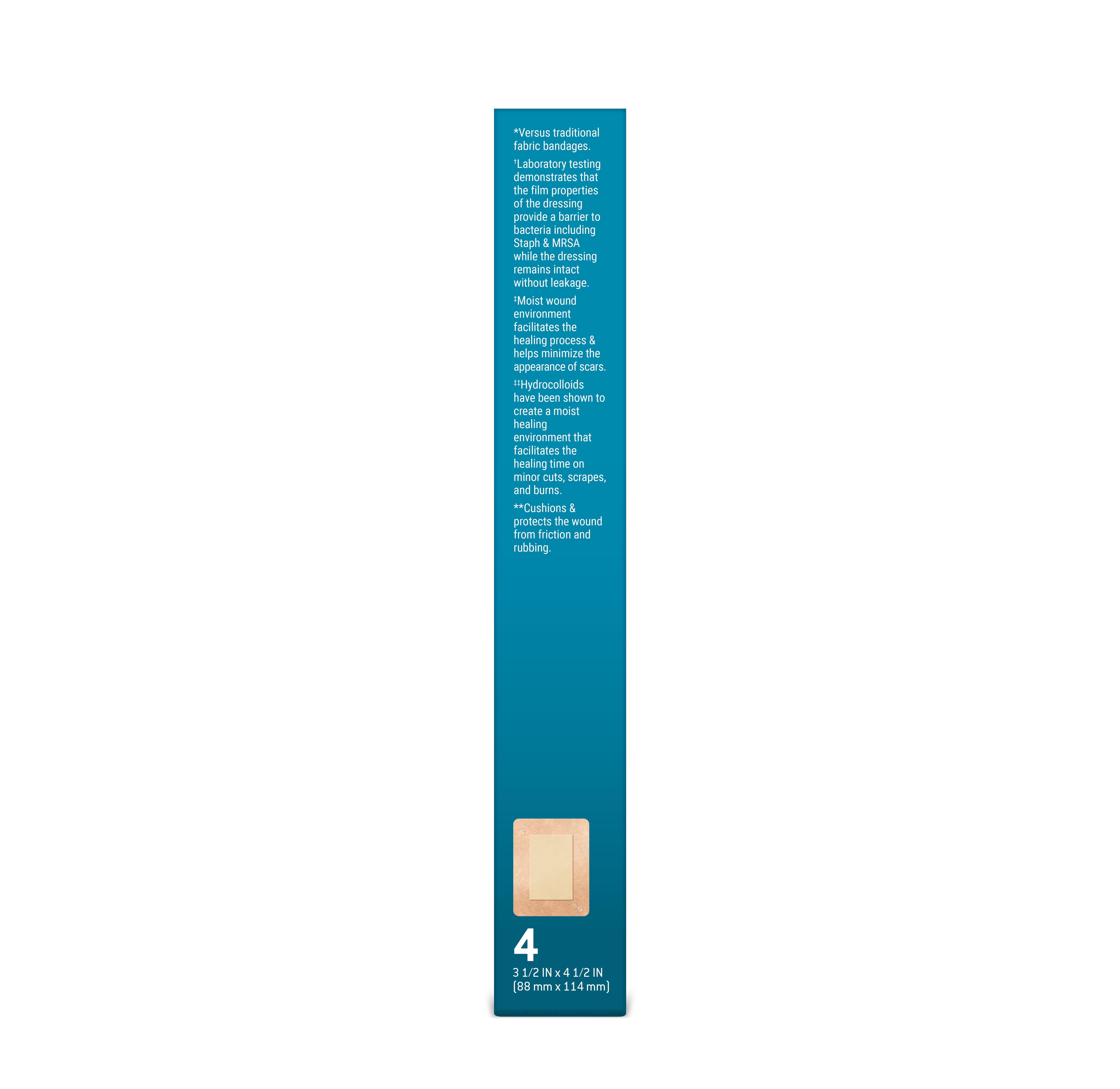 PERFORMANCE FAB PU W/HYDROCOLLOID PAD 3.5X4.5 4CT