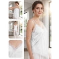 thumbnail image 4 of Deago Women's Summer Satin Lace Cami Tops Spaghetti Strap V Neck Backless Camisole Party Pajamas Asymmetrical Hem Tank Tops (White, M), 4 of 9