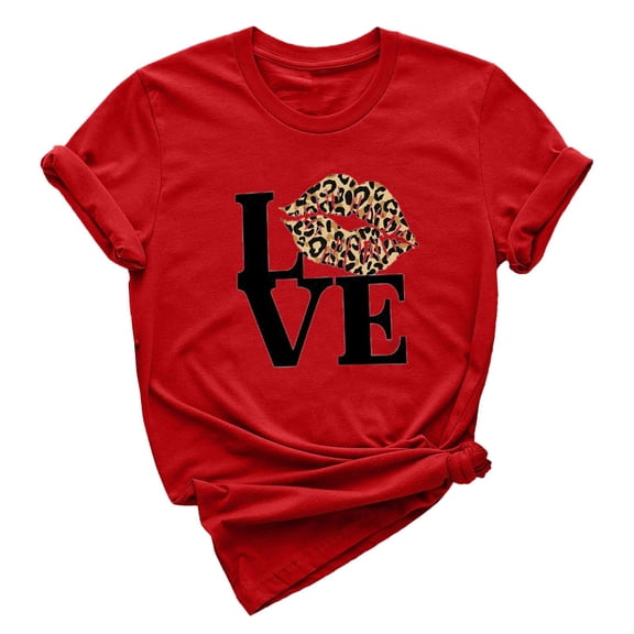 Womens Valentines Day Printed Short Sleeve Crewnrck T Shirt Top