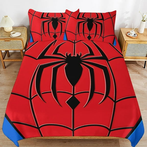 Red Spider Web Black Cartoon Duvet Cover 3pcs Set Themed Multicolor Polyester Bedding Set for Bedroom Decoration Twin
