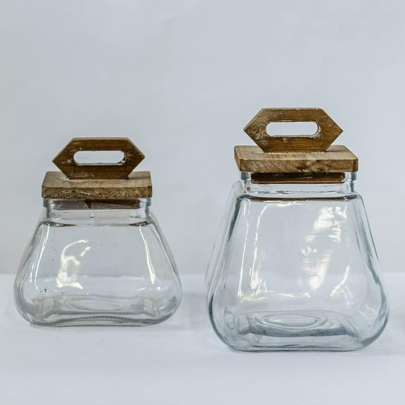 Glass With Wooden Lid Jar