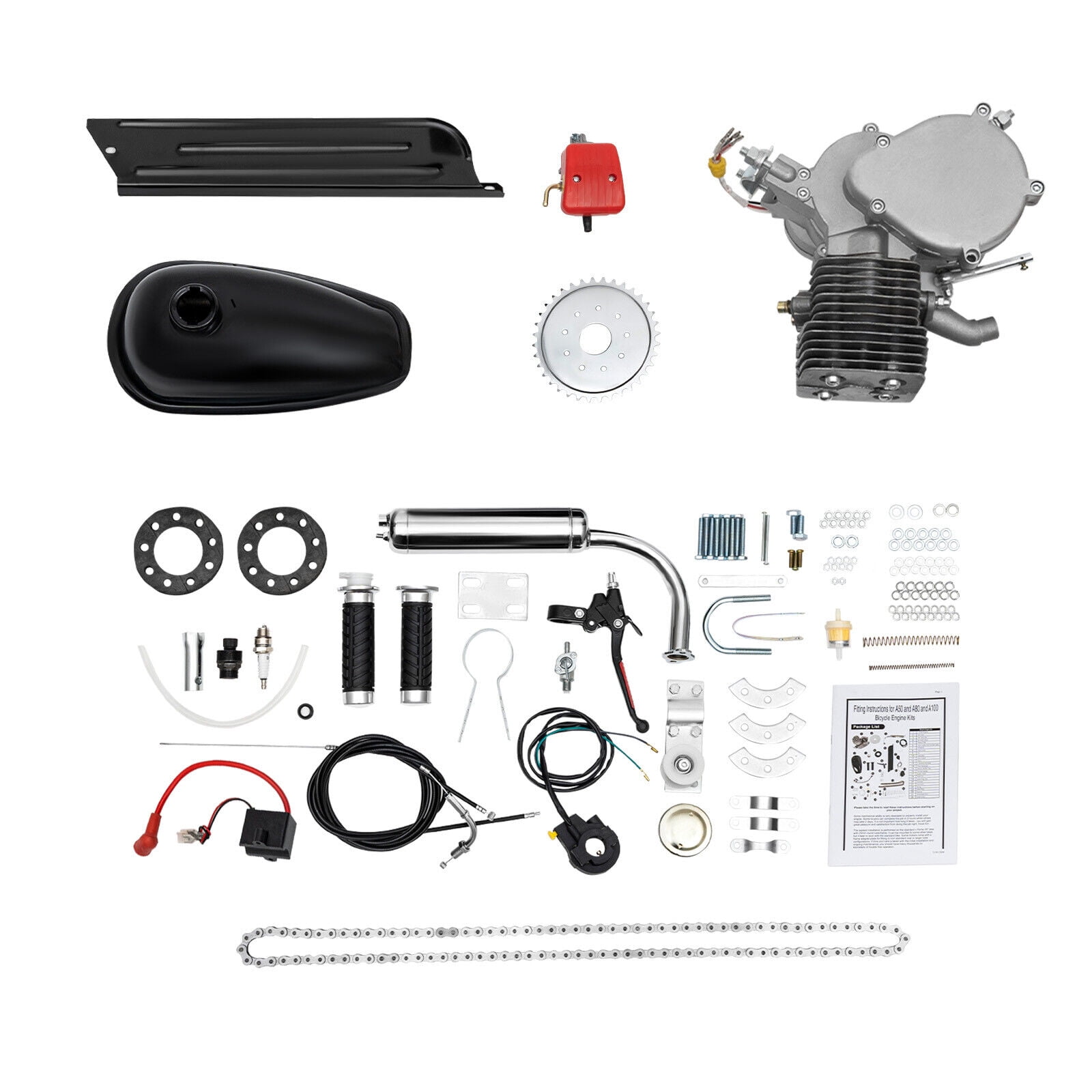 Full Set 100CC Bicycle Motorized 2Stroke Gas Petrol Bike Engine Motor Kit 48km/H CDI Ignition 3.2kw/5500r/Min