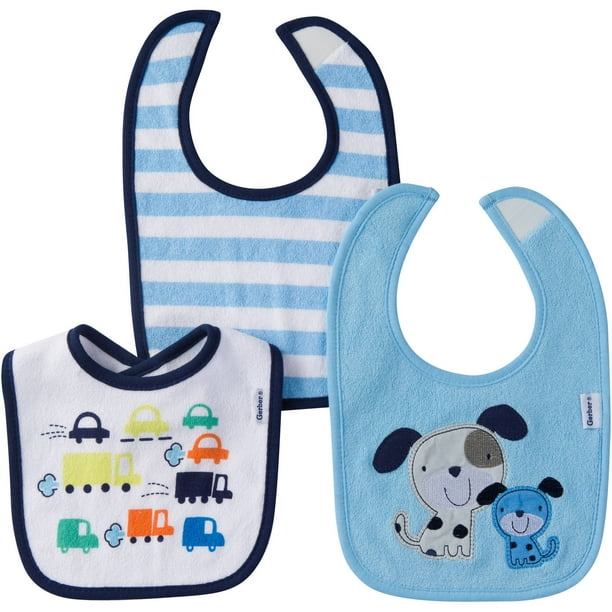 Gerber Cotton Feeding Baby Bib, 3pk Boys