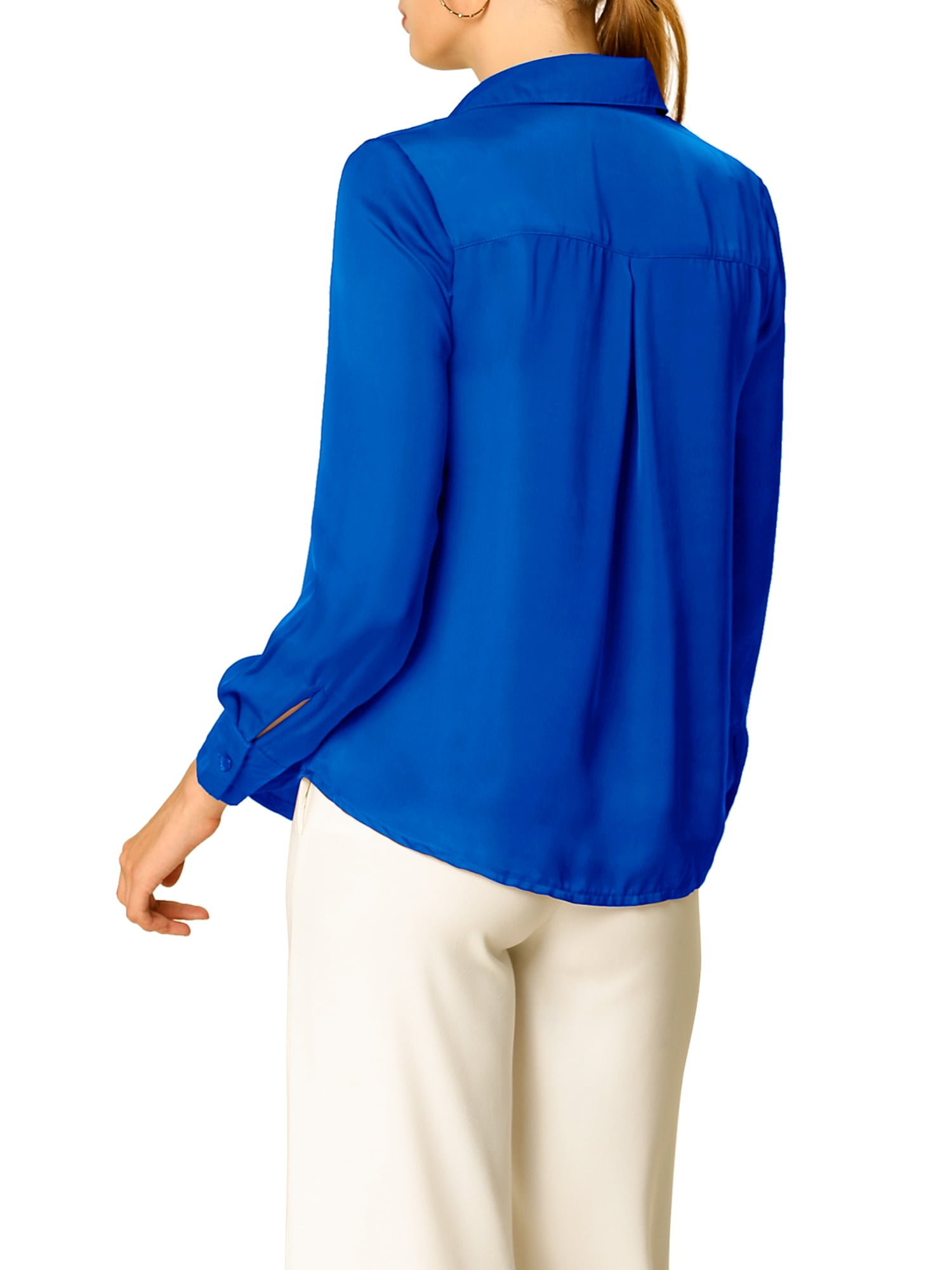 DARING DIVA Women's V Neck Classic Work Office Long Sleeve Shirt L Royal Blue