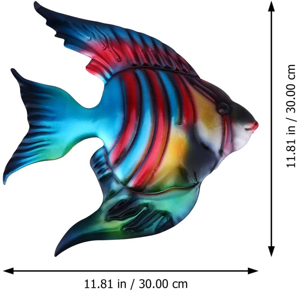 LIFFY Metal Fish Wall Decor 15inch Glass Hanging Tropical Fish Wall Art Home Decoration for Pool or Bathroom,Living Room 