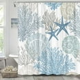 thumbnail image 2 of Blue Beach Shower Curtain, Boho Nautical Coastal Ocean Shower Curtains for Bathroom, Retro Marine Starfish Seashell Coral Fabric Sea Life Shower Curtain 12PCS Hooks Included 72"X72" Teal, 2 of 5