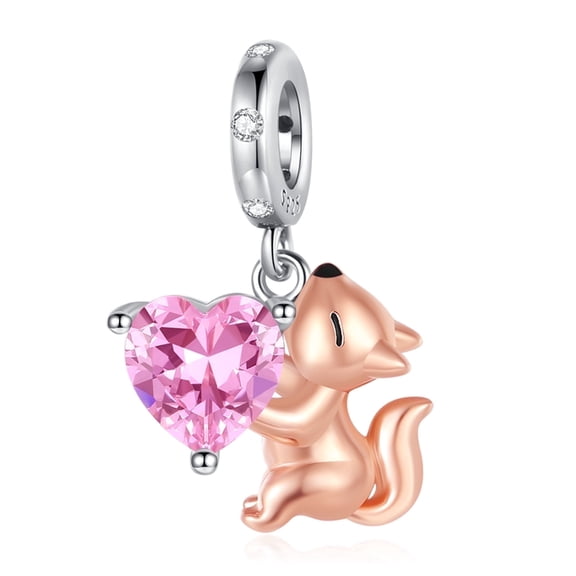 ROSIANNA 925 sterling silver Bracelet charm holding a pink heart-shaped squirrel