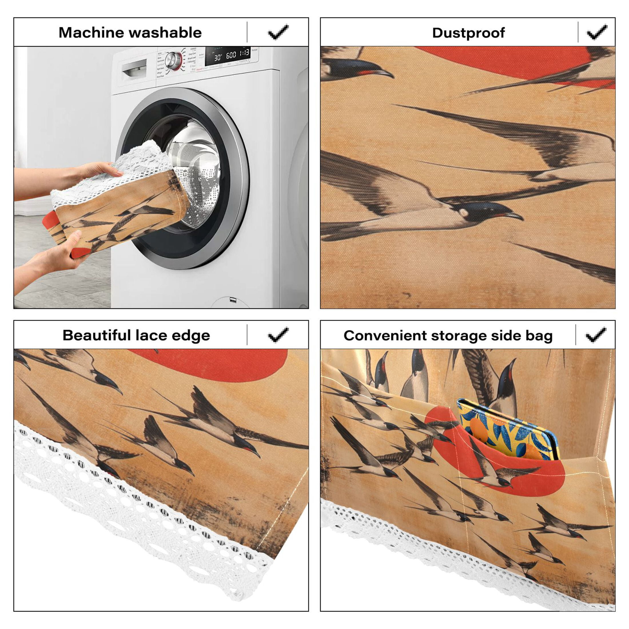 Millennium Of The GooseWasher and Dryer Covers Dust-Proof and Oil Resistant Fridge Cover with 4 Storage Pockets Washing Machine Top Cover for Laundry Kitchen Home 51.2 x 22 In