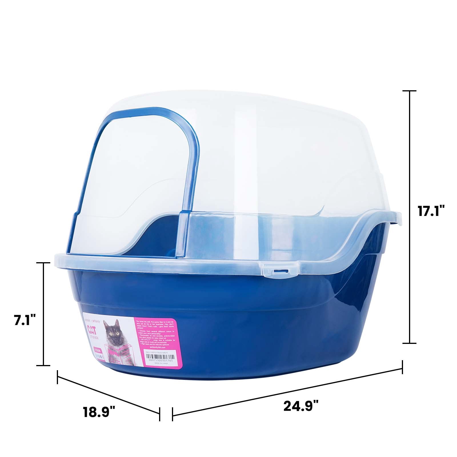 Petfamily Extra Large Cat Litter Box, Navy Blue, Jumbo Hooded, 24.8 x 20 x 16.5 in