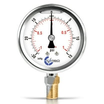 CARBO Instruments 2 1-2" Pressure Gauge, Stainless Steel Case, Chrome Plated Brass Connection, Liquid Filled, Compound Vacuum -30 Hg - 0 - 15 psi Lower Mount 1/4" NPT