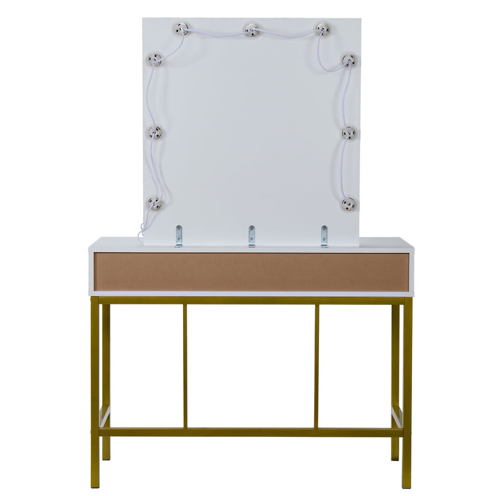 Lowestbes Dimmable Lights Makeup Table, Vanity Table with Single Mirror and Two Drawer Lowestbes Dimmable Lights Makeup Table, Vanity Table with Single Mirror and Two Drawer