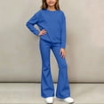 thumbnail image 5 of Zpanxa Girls Fall Outfits Solid Color Long Sleeve Crew Neck Top and Flared Pants Two Piece Set, 5 of 6