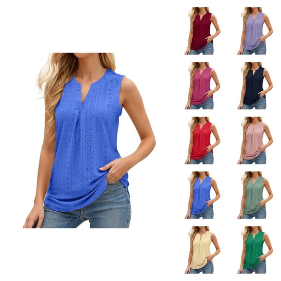 Tank Tops for Women Lightweight V Neck Eyelet Slim Fit Sleeveless Dressy Casual Shirt Summer Outfits