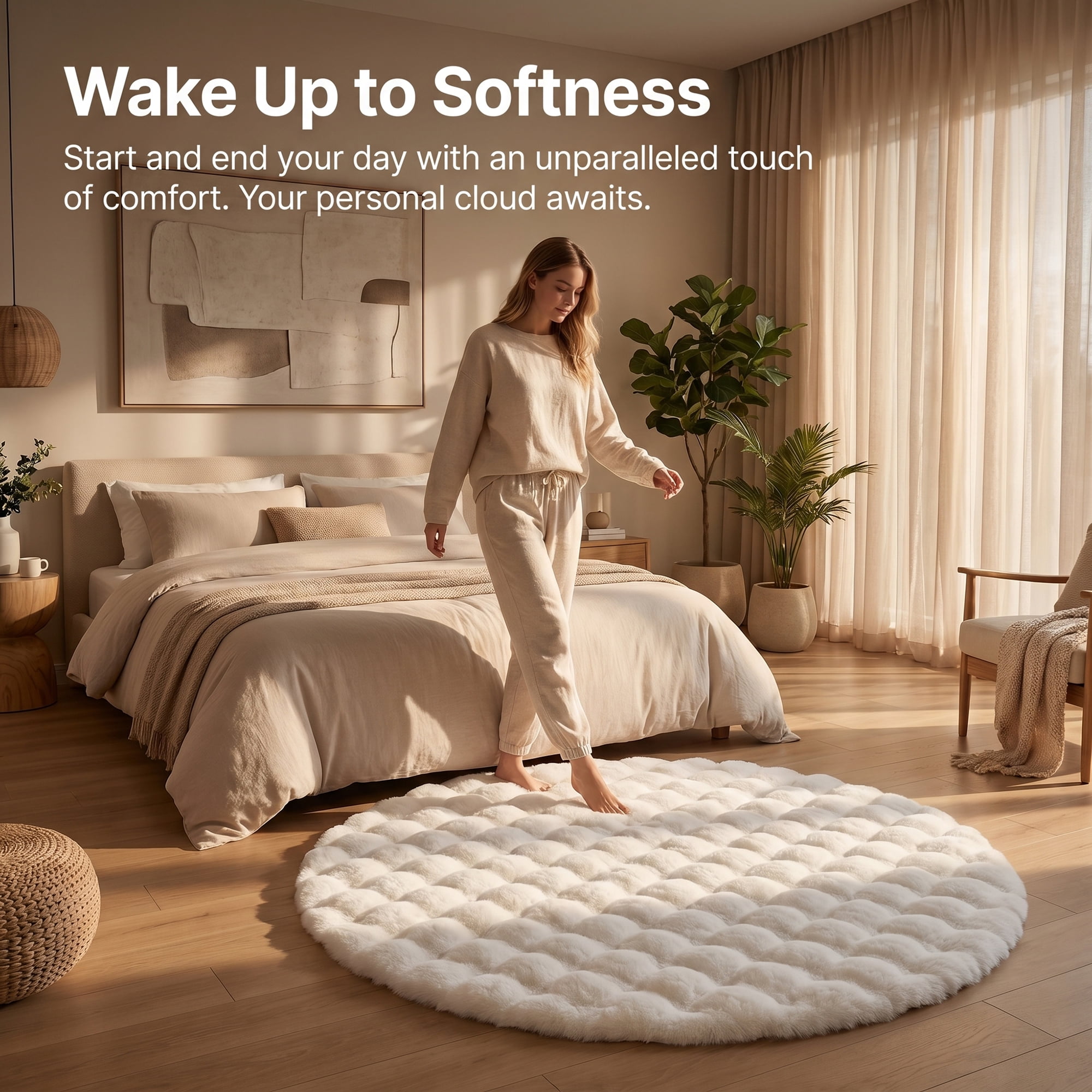 Unique Bargains Modern Geometric Round Area Rug Soft Shaggy Circle Carpet 24" x 24" White
