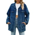 thumbnail image 2 of Leesechin Denim Jackets for Women Denim Jacket Long Sleeve Slimming Cardigan Pocket Coat Tops, 2 of 7
