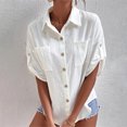 thumbnail image 5 of Fesfesfes Womens Tshirt Summer Turndown Collar Shirt Women Short Sleeve Blouse Solid Color Tops Bussiness Casual Lapel Tops Tee Shirts Womens 4(S), 5 of 9
