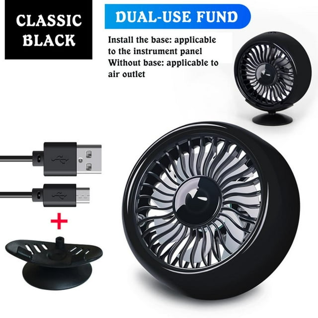 Feltree Ventilateur de Voiture à Clipser 12V/24V avec Éclairage d'Ambiance RGB, Rotation 360° Ventilateur de Refroidissement pour Intérieur de Camion avec Support