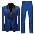 thumbnail image 2 of Men's Solid Color Fashion Jacquard Party Suit Jacket Vest Pants Three Piece Set Slim Fit Lightweight Wedding Tuxedo Blazer Formal Wear, 2 of 3