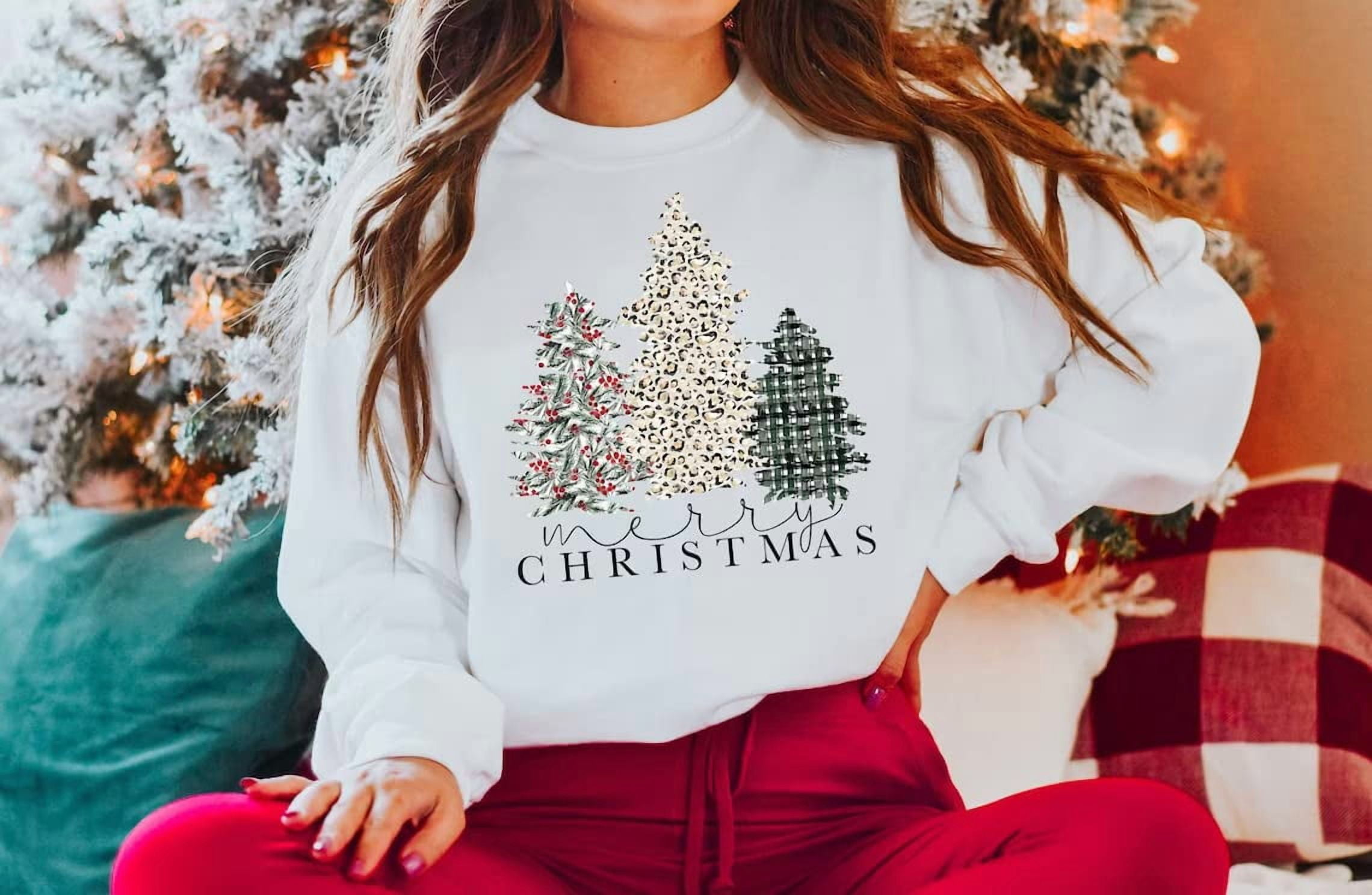 Merry Christmas Sweatshirt for Women Long Sleeve Tree Pullover Graphic Lightweight Xmas Top - image 3
