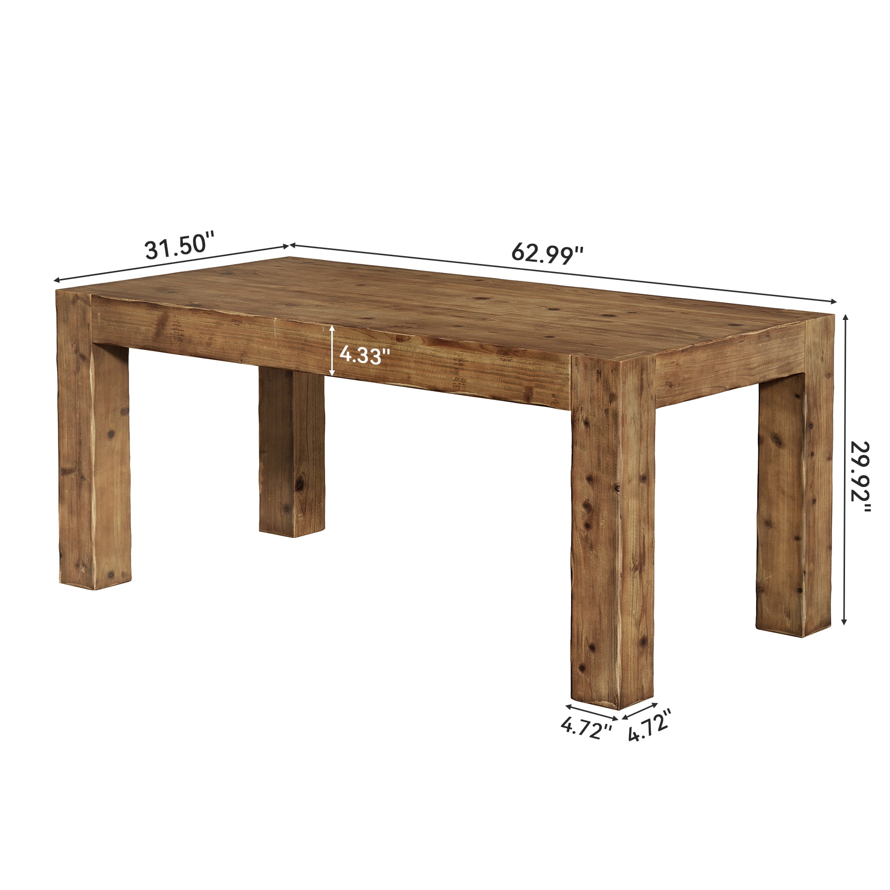 Finmind 63-inch Solid Wood Executive Desk, Farmhouse Wooden Home Office Computer Desk, Large Writing Study Table for Home Office, Rustic Brown