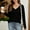 Black, variant on Oplxuo Long Sleeve Tops for Women V Neck Dressy Loose Tunic Shirts Basic Casual Solid Going Out Blouses