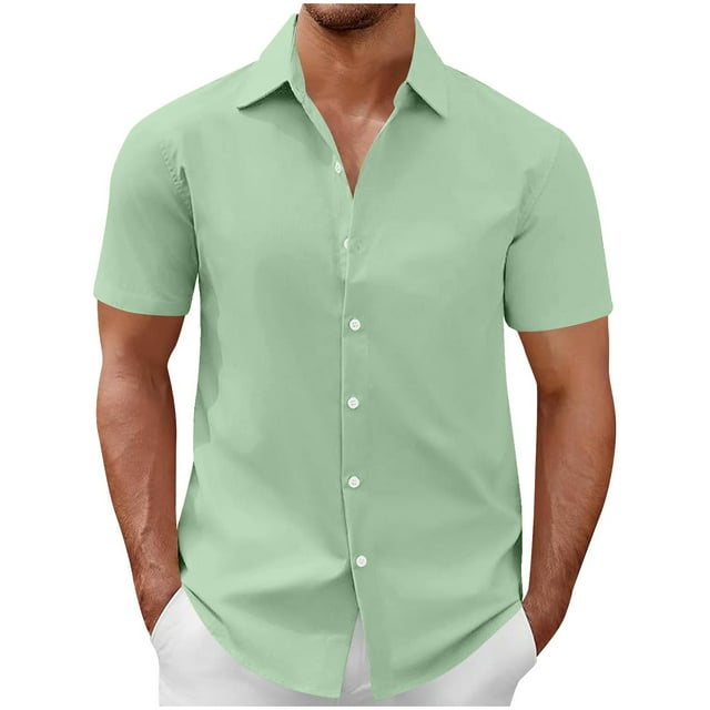 Besolor Men's Short Sleeve Dress Shirts Summer Casual Button down Shirts Solid Color Wedding Business Tops