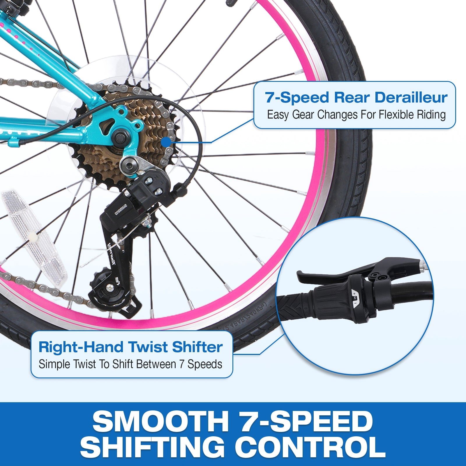 Hykolity 24 Inch Kids Mountain Bike Boys Girls Youth Bicycle For Teen Ages 14+ Children Bikes With Adjustable Seat Front Hand Brake Rear Coaster Brake Reflector, Blue