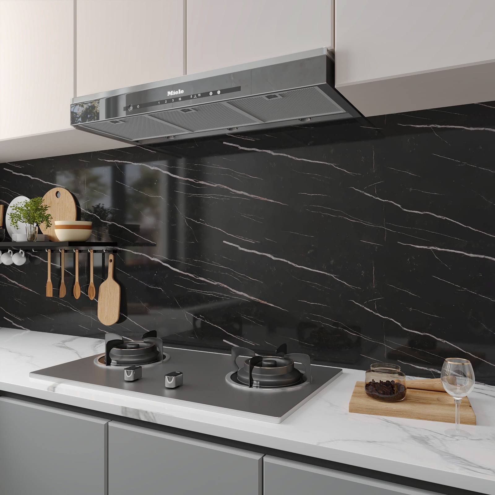 CHIHUT Light Black Marble Contact Paper for Countertop Waterproof Peel and Stick Marble Wallpaper for Bathroom Glossy Wall Paper Self Adhesive Removable Vinyl Roll for Kitchen Cabinet 12"x100"