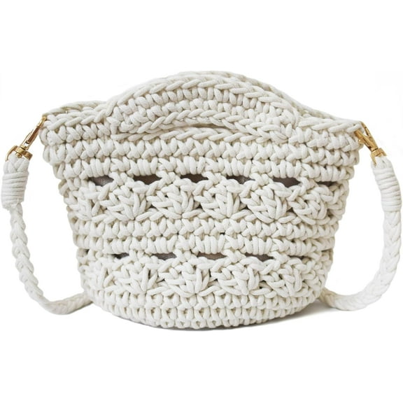 Handwoven Crossbody Handbag Summer Beach Bucket bag Cotton Crochet Shoulder Bag Basket Purse for Women