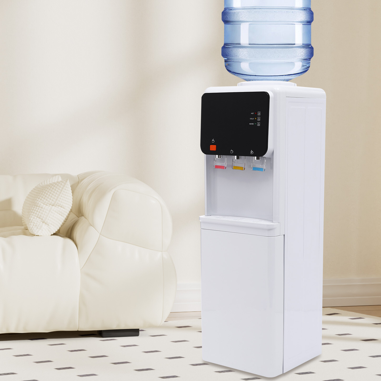 4.16 Gal Hot&Cold Water Cooler Dispenser Freestand Stainless Steel Top Loading w/Storage Cabinet 110V 575W 11.81*12.2*37.4inch Used in Libraries, Offices, Restaurants