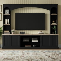 Aukfa Arched Wall Unit TV Stand for TVs up to 70",Entertainment Center with Adjustable Shelves & Bookshelf for Living Room,Black