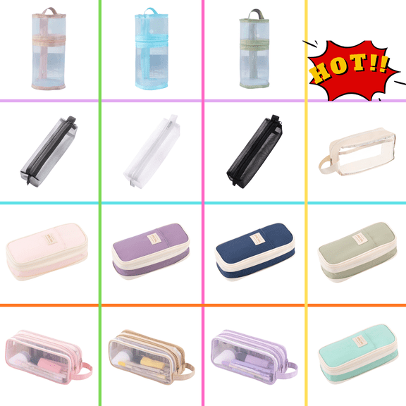 Cylindrical Clear Mesh Pencil Bag, Vertical Placement Design Elegant Look and Large Capacity Practical Stationery Box for Storing Writing Tools and Keeping Desktop Tidy