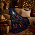 thumbnail image 3 of Black Cat In A Moonlit Flower Conservatory, Cozy Flannel Blanket with Luminous Fantasy Painting Print, Housewarming Gift for Magical Cat Garden Lovers, Home Decor for Bedroom and Living Room, 3 of 7