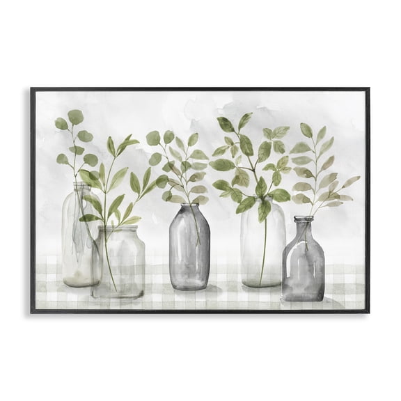 Stupell Industries French Country Greenery Leaves in Vases Black Framed Giclee Art, 18 x 12, by Nan