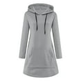 thumbnail image 4 of Blczomt Gray Womens Y2K Dresses Casual Hooded Plain Long Sleeve Shirt Dress Crew Neck Pockets Mini Dress, 4 of 5