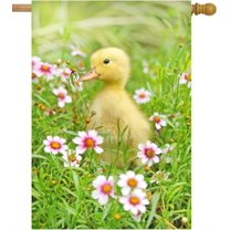 Cute Little Young Duck Flowering Shrubs Grass Field Spring Nature Animal House Flag 28" x 40" Double Sided Polyester Welcome Large Yard Garden Flag for Patio Lawn Home Outdoor Decor
