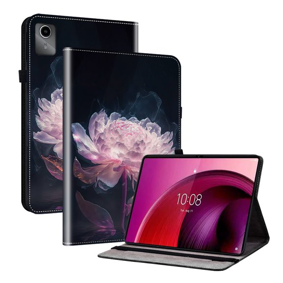 Dteck Flower Pattern Case for Lenovo Tab M11 11-inch TB330FU TB330XU 2024,PU Leather Card Slots Case with Multi-Angle Viewing Shockproof Stand Full Body Protection Cover,Pink Flower