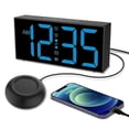 thumbnail image 1 of Vibrating alarm clock for heavy sleepers, loud sound, large digits, 5 brightness settings (black and blue), 1 of 5