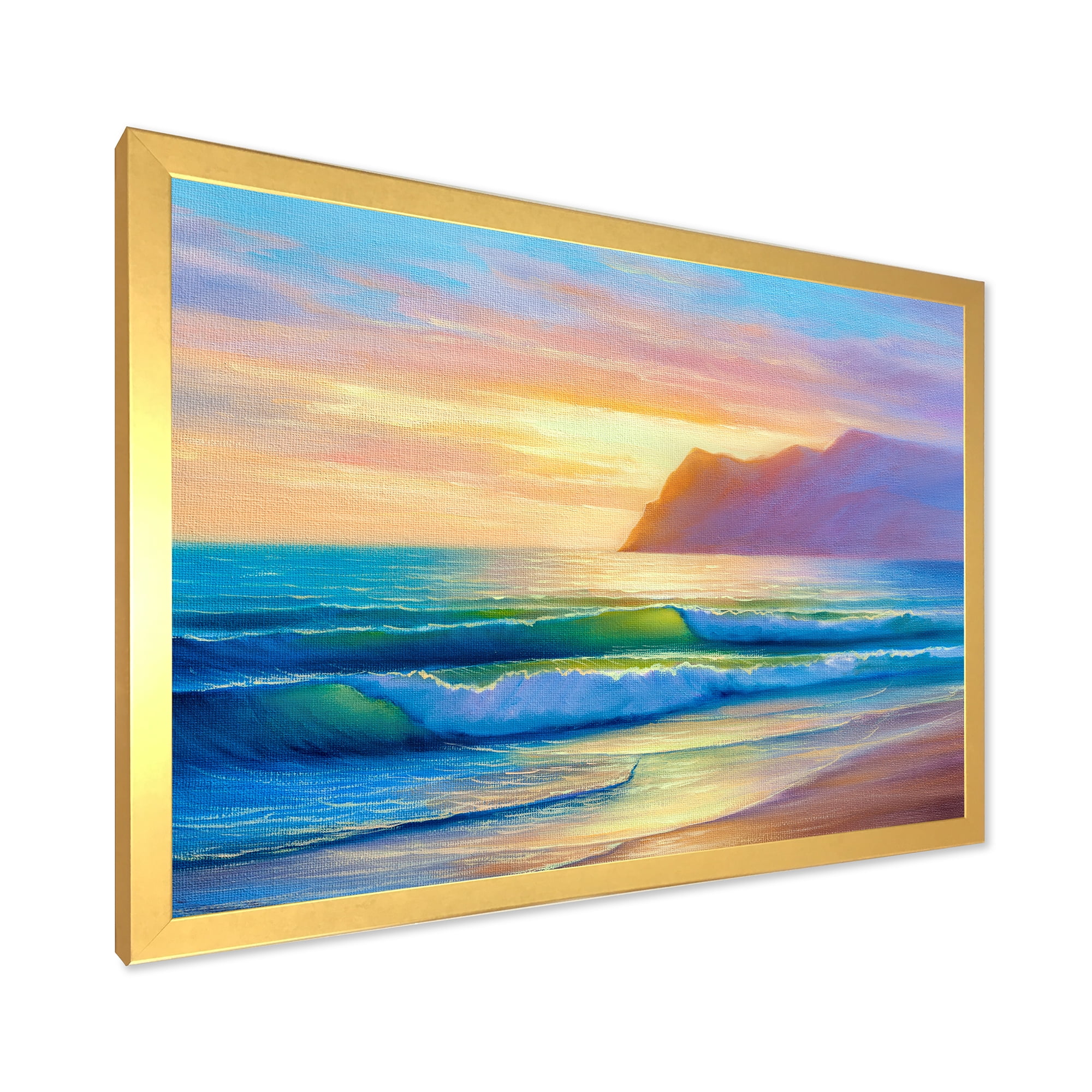 Designart 'Sunrise Glow On The Sea Waves IV' Nautical & Coastal Framed Art Print