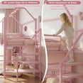 thumbnail image 4 of Miniyam Twin House Low Loft Bed Frame with Stairs, Charging Station and Storage Bag, Pink, 4 of 10